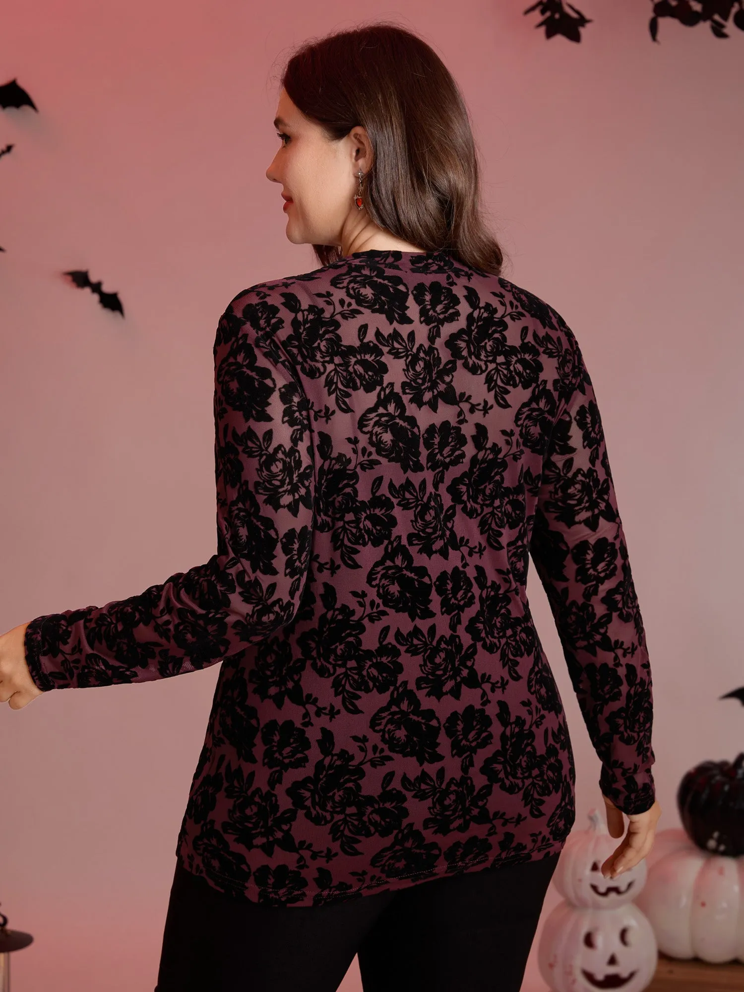 Rose Mesh Cut-Out Knit Top sold by Bloomchic product image thumbnail 4