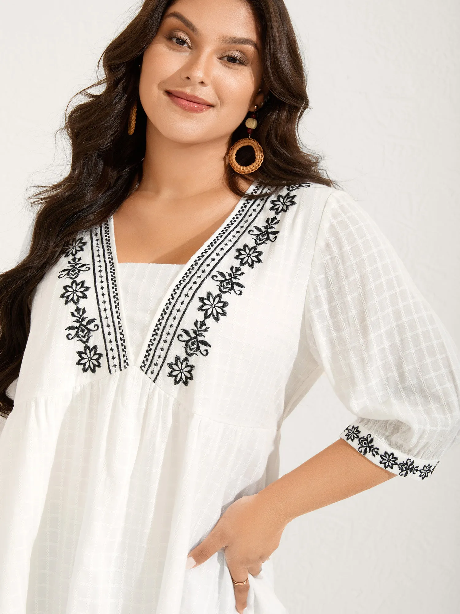 Pure Cotton Boho Embroidery Textured Blouse sold by Bloomchic product image thumbnail 2