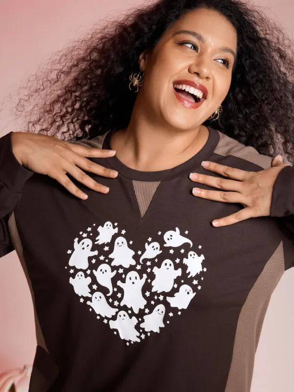 Haunted Heart Relaxed Fit Round Neck Sweatshirt sold by Bloomchic