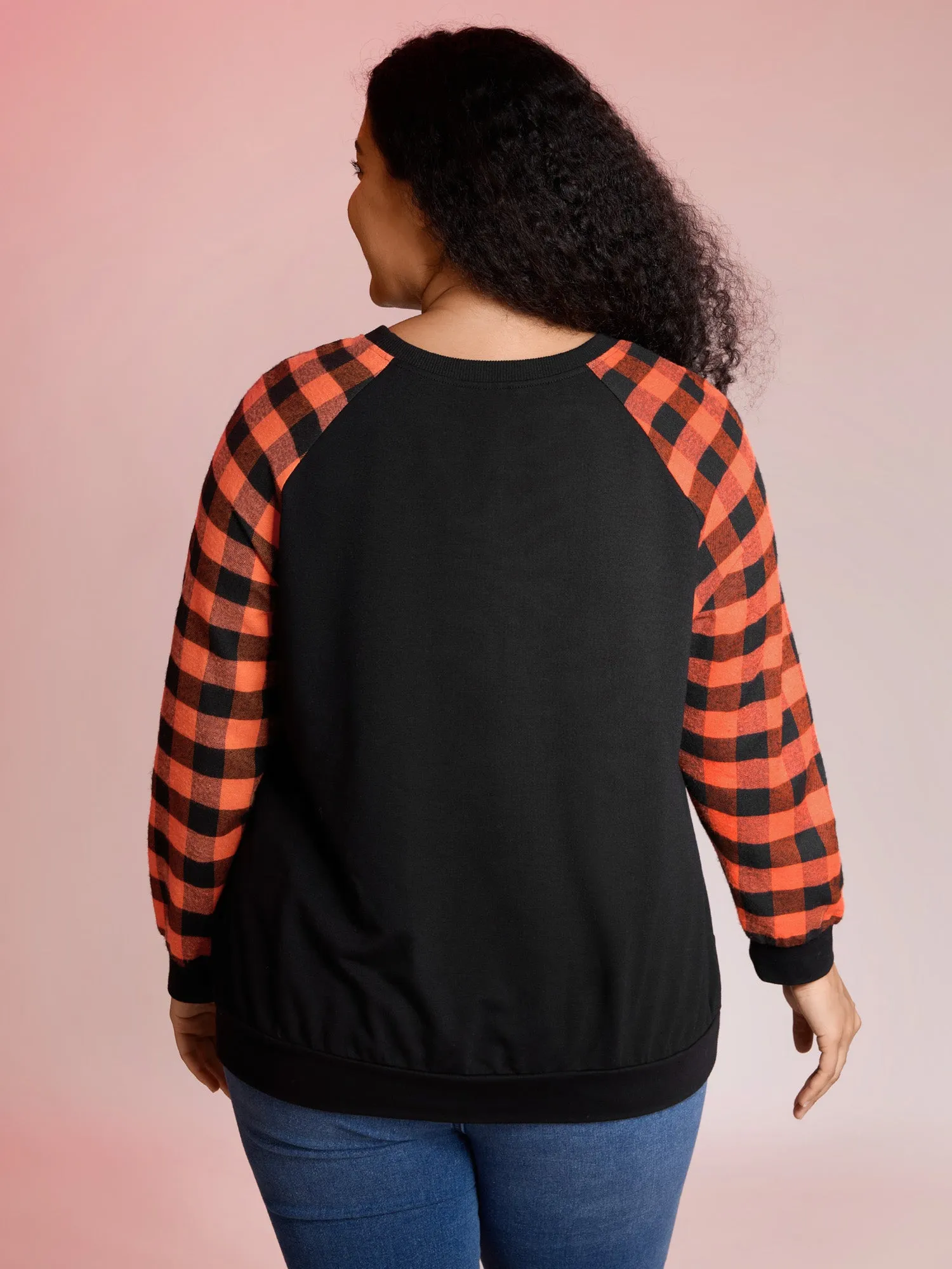 Halloween Pumpkin Plaid Stretchy Sweatshirt sold by Bloomchic product image thumbnail 4