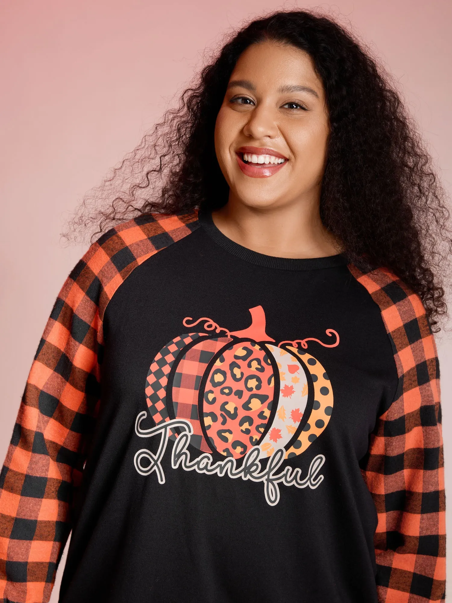 Halloween Pumpkin Plaid Stretchy Sweatshirt sold by Bloomchic