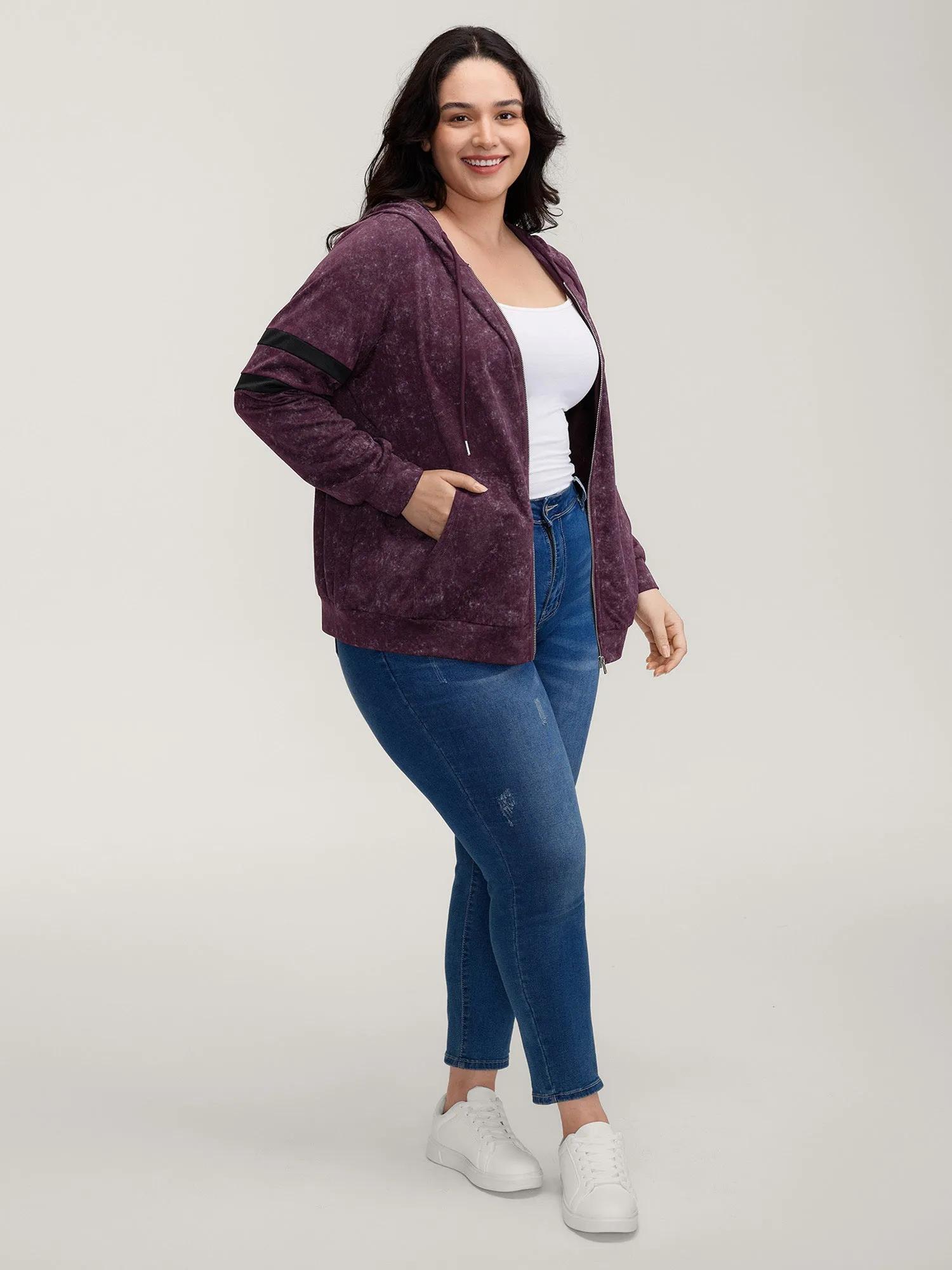 Stripe Sleeve Zipper-Front Pockets Jacket sold by Bloomchic product image thumbnail 3