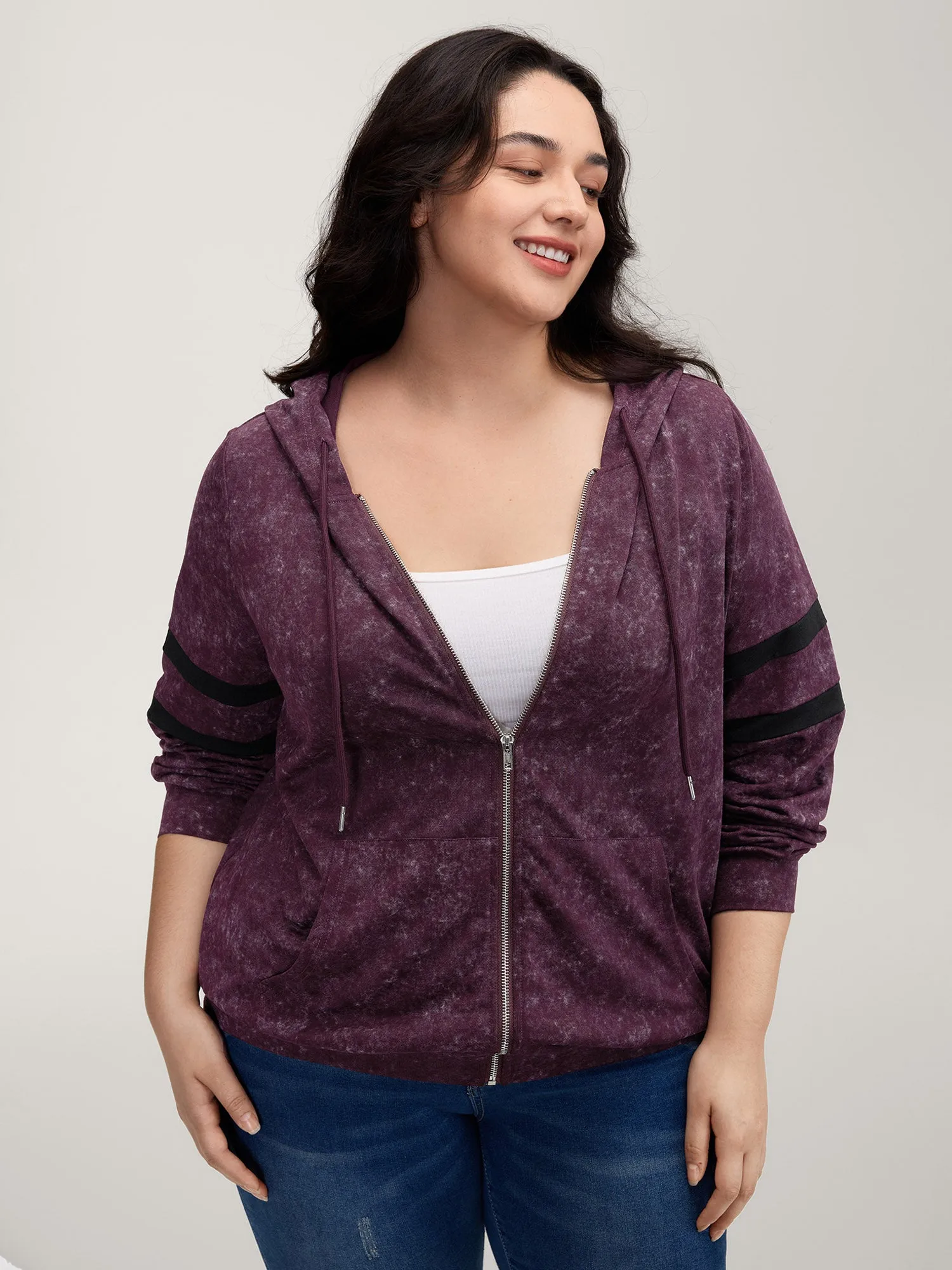 Stripe Sleeve Zipper-Front Pockets Jacket sold by Bloomchic