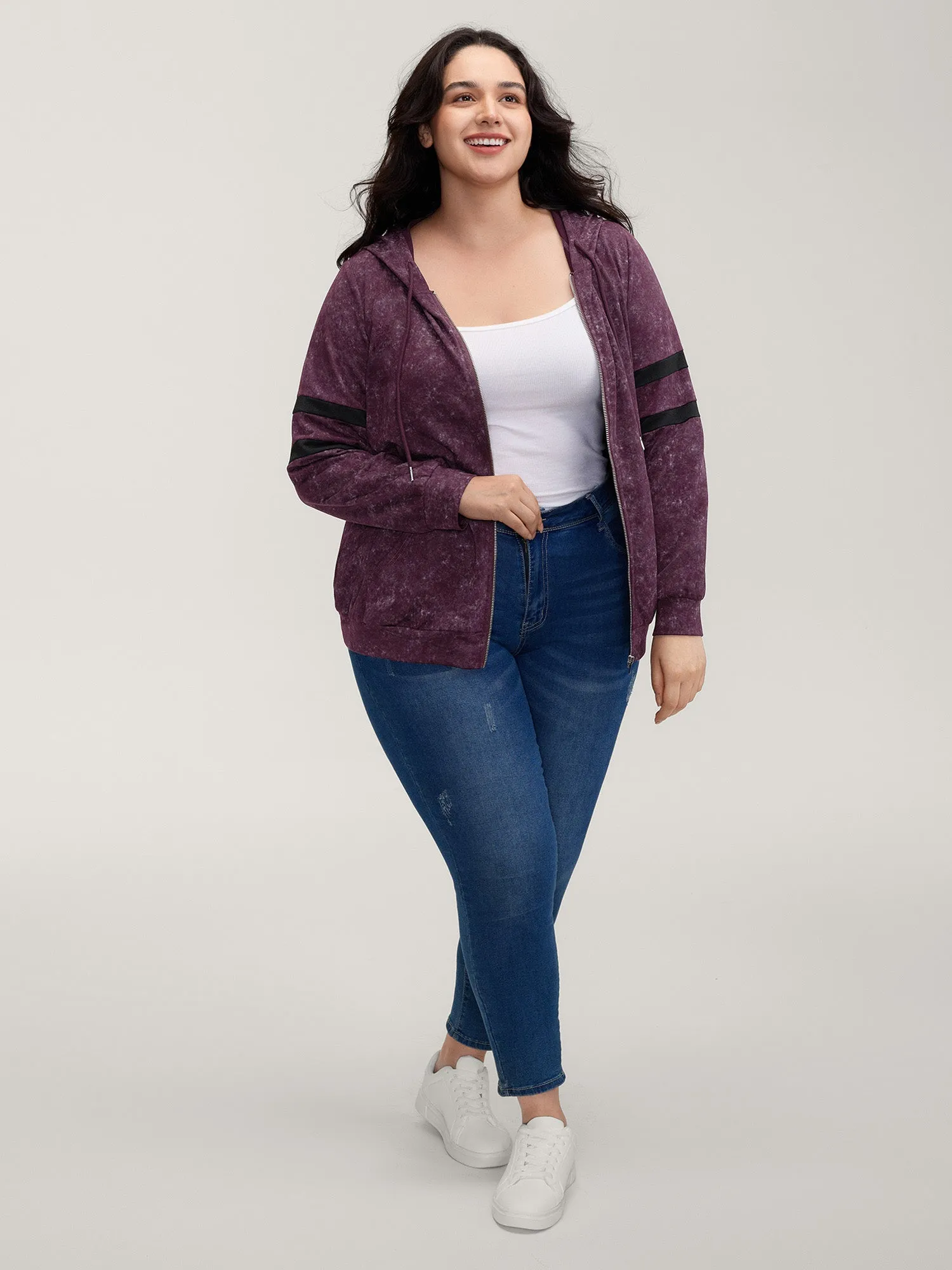 Stripe Sleeve Zipper-Front Pockets Jacket sold by Bloomchic product image thumbnail 2