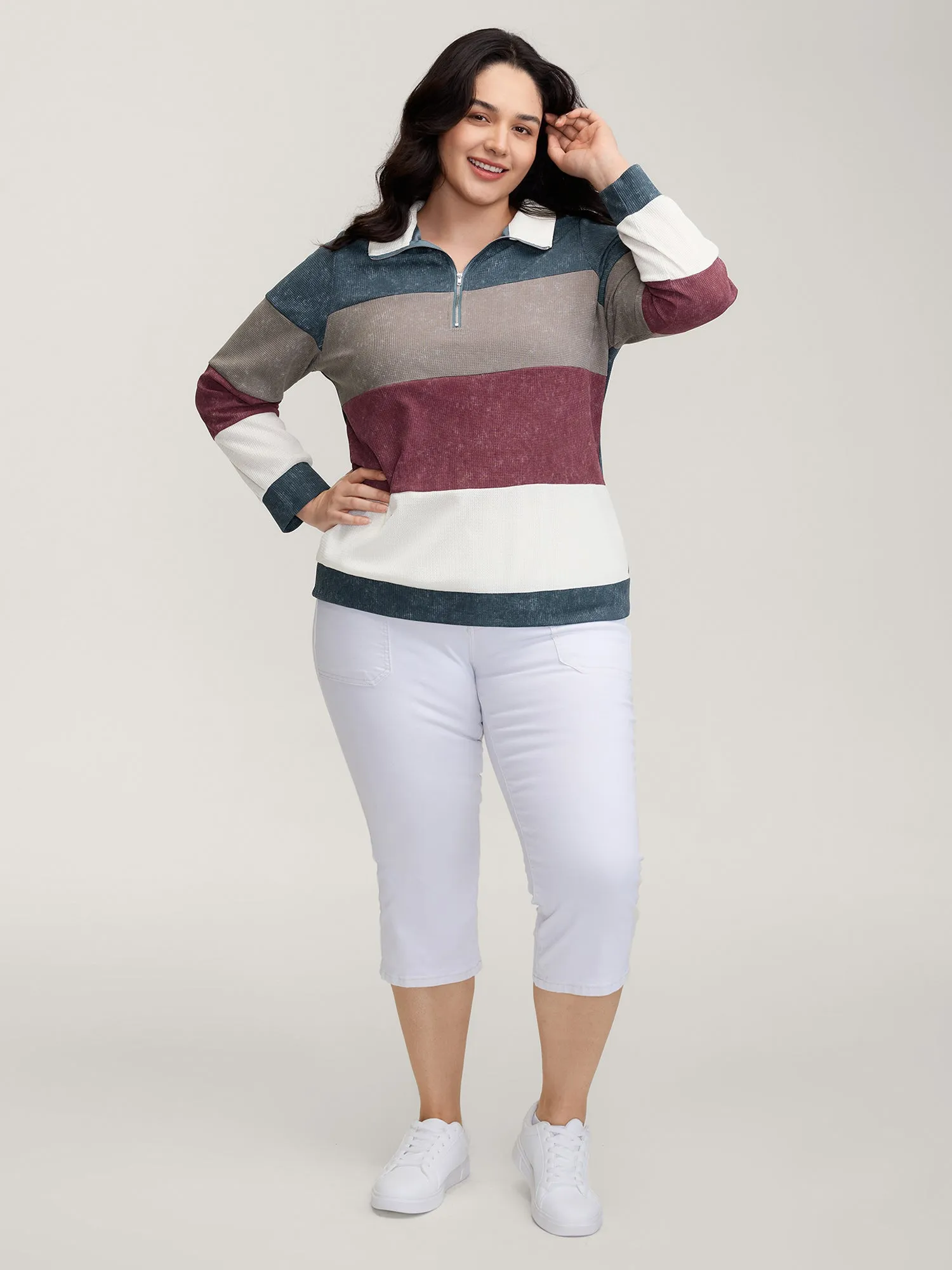 Color Stripes Half-Zipper Sweatshirt sold by Bloomchic product image thumbnail 3
