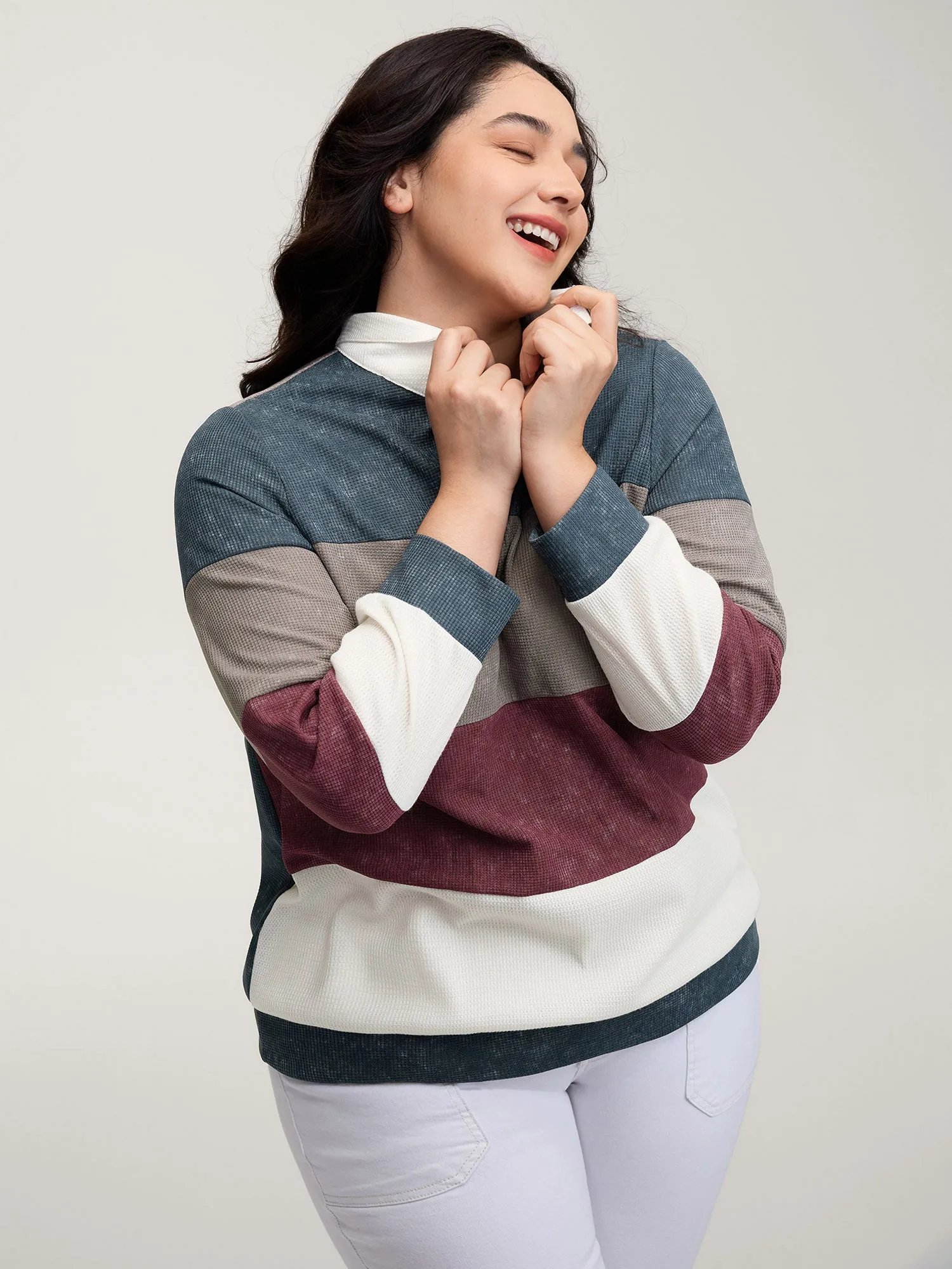 Color Stripes Half-Zipper Sweatshirt sold by Bloomchic product image thumbnail 2