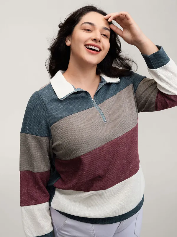 Color Stripes Half-Zipper Sweatshirt sold by Bloomchic