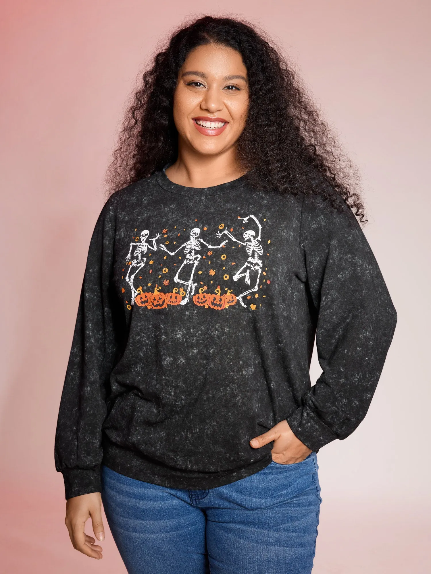 Skeleton Halloween Party Snowflake Effect Sweatshirt sold by Bloomchic product image thumbnail 2