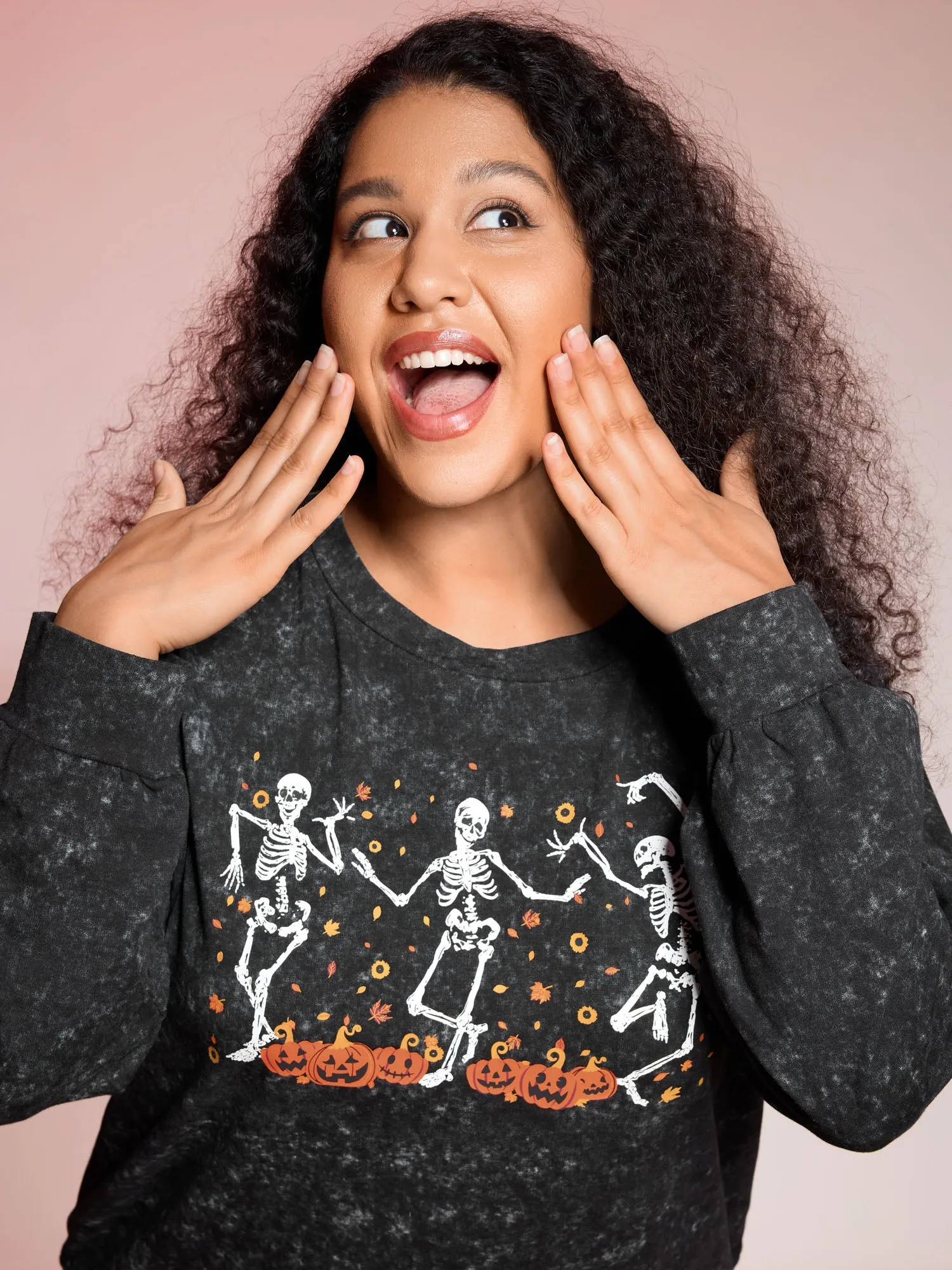 Skeleton Halloween Party Snowflake Effect Sweatshirt sold by Bloomchic