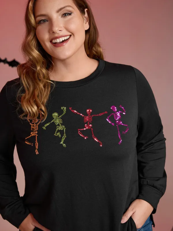 Happy Skeletons Embroidered Sequin Sweatshirt sold by Bloomchic