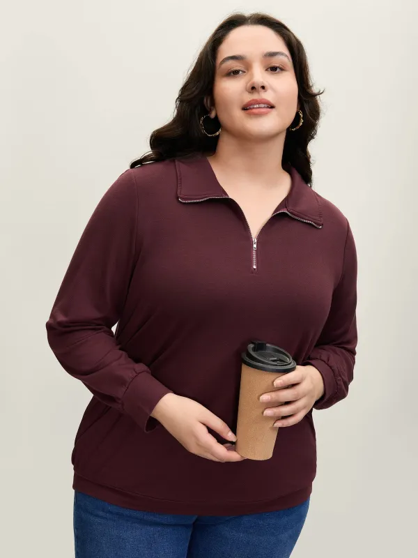 Half Zipper Adjustable Solid Sweatshirt sold by Bloomchic