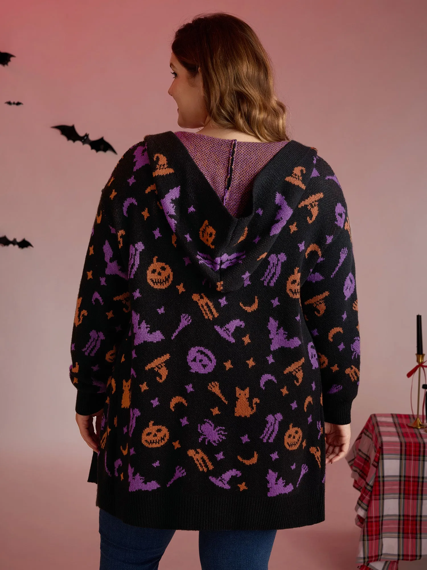Halloween Party Print Hooded Pocket Cardigan sold by Bloomchic product image thumbnail 4