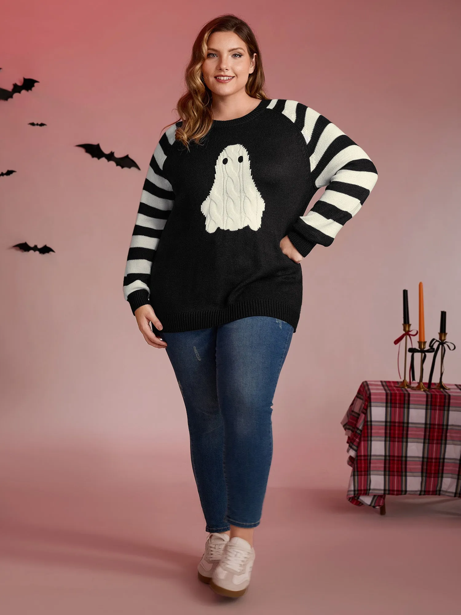 Hey Ghost Raglan Stripe Sleeve Pullover sold by Bloomchic product image thumbnail 3