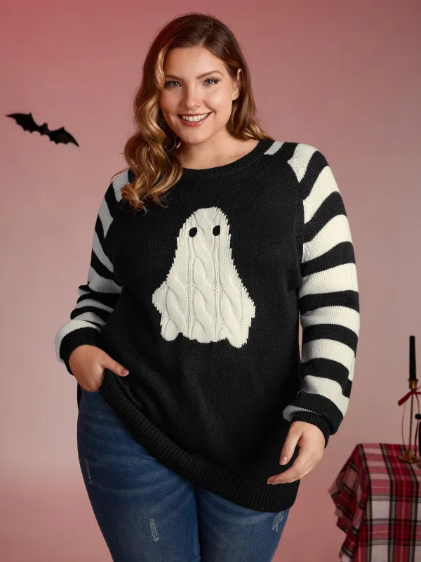 Hey Ghost Raglan Stripe Sleeve Pullover sold by Bloomchic