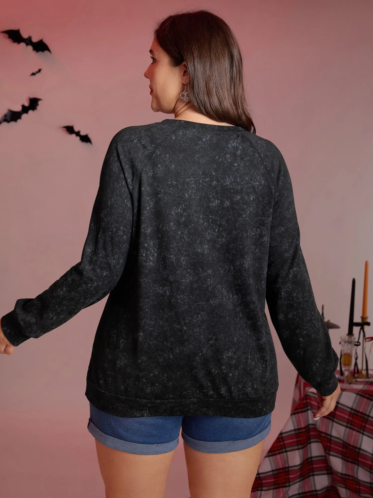 Creepy Pumpkin Motif Snowflake Effect Sweatshirt sold by Bloomchic product image thumbnail 4