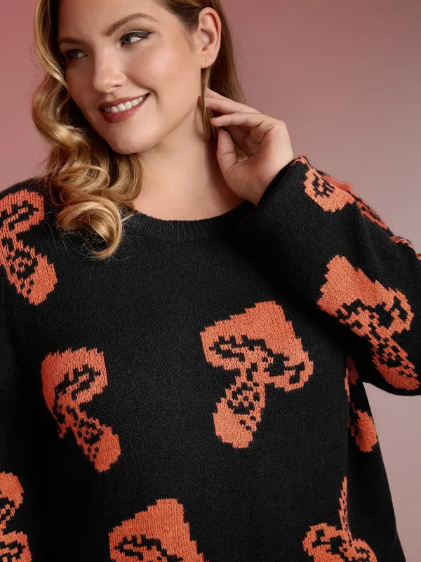 Halloween Mushroom Jacquard Print Pullover sold by Bloomchic
