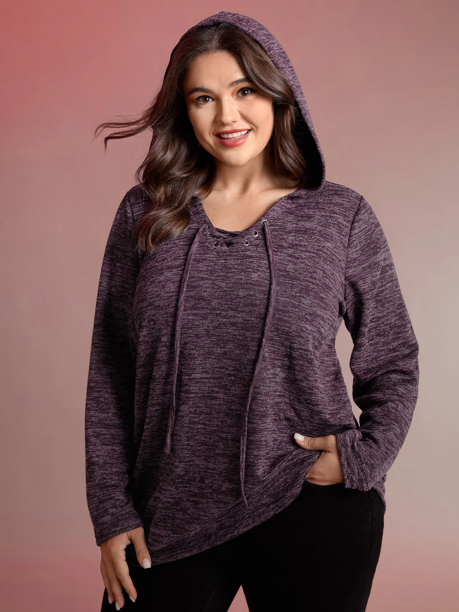 Heather Neck Cross-Tie Hoodie sold by Bloomchic product image thumbnail 2