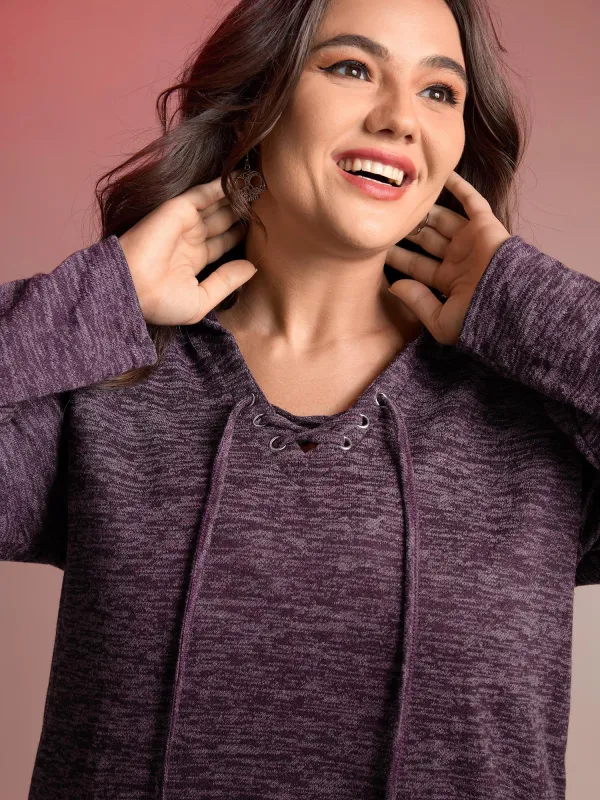 Heather Neck Cross-Tie Hoodie sold by Bloomchic