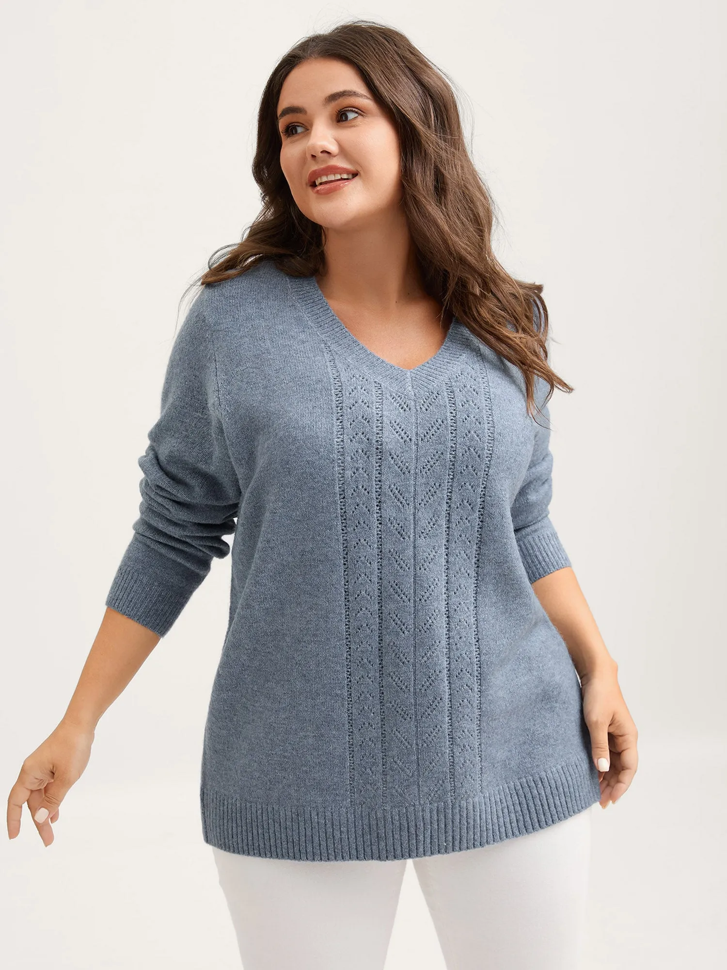 Heather Textured V-Neck Pullover sold by Bloomchic
