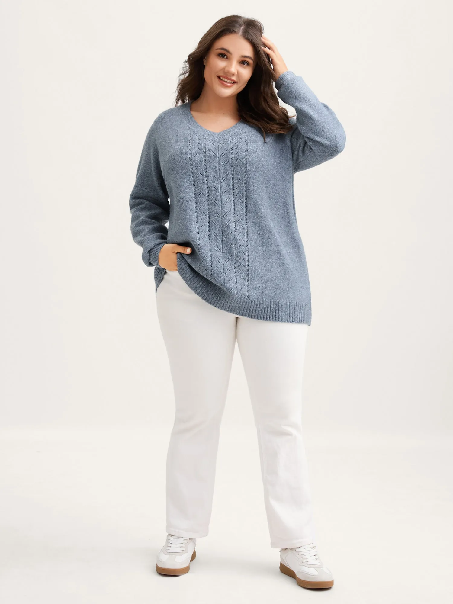 Heather Textured V-Neck Pullover sold by Bloomchic product image thumbnail 3