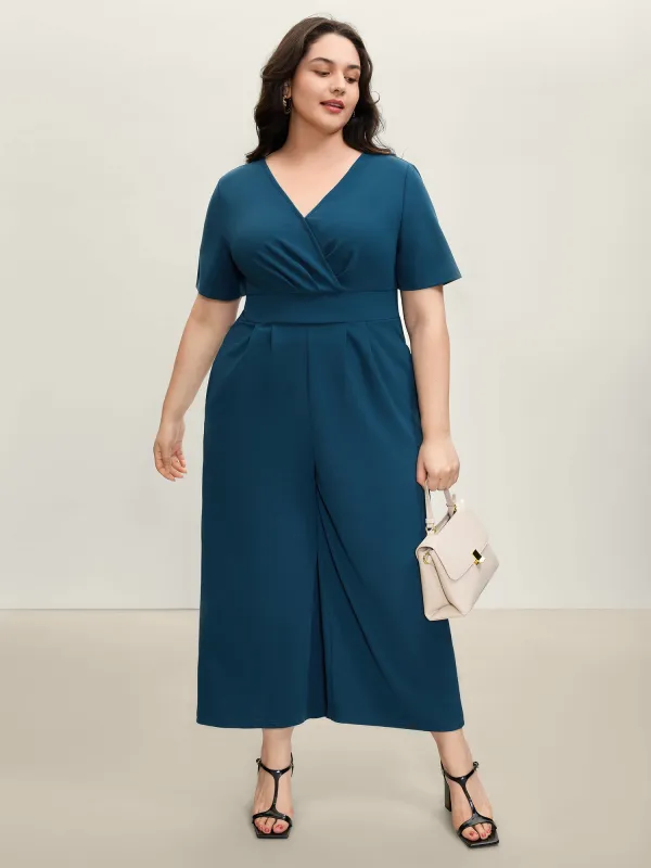 Shirred Waist Surplice Wide-Leg Jumpsuit sold by Bloomchic