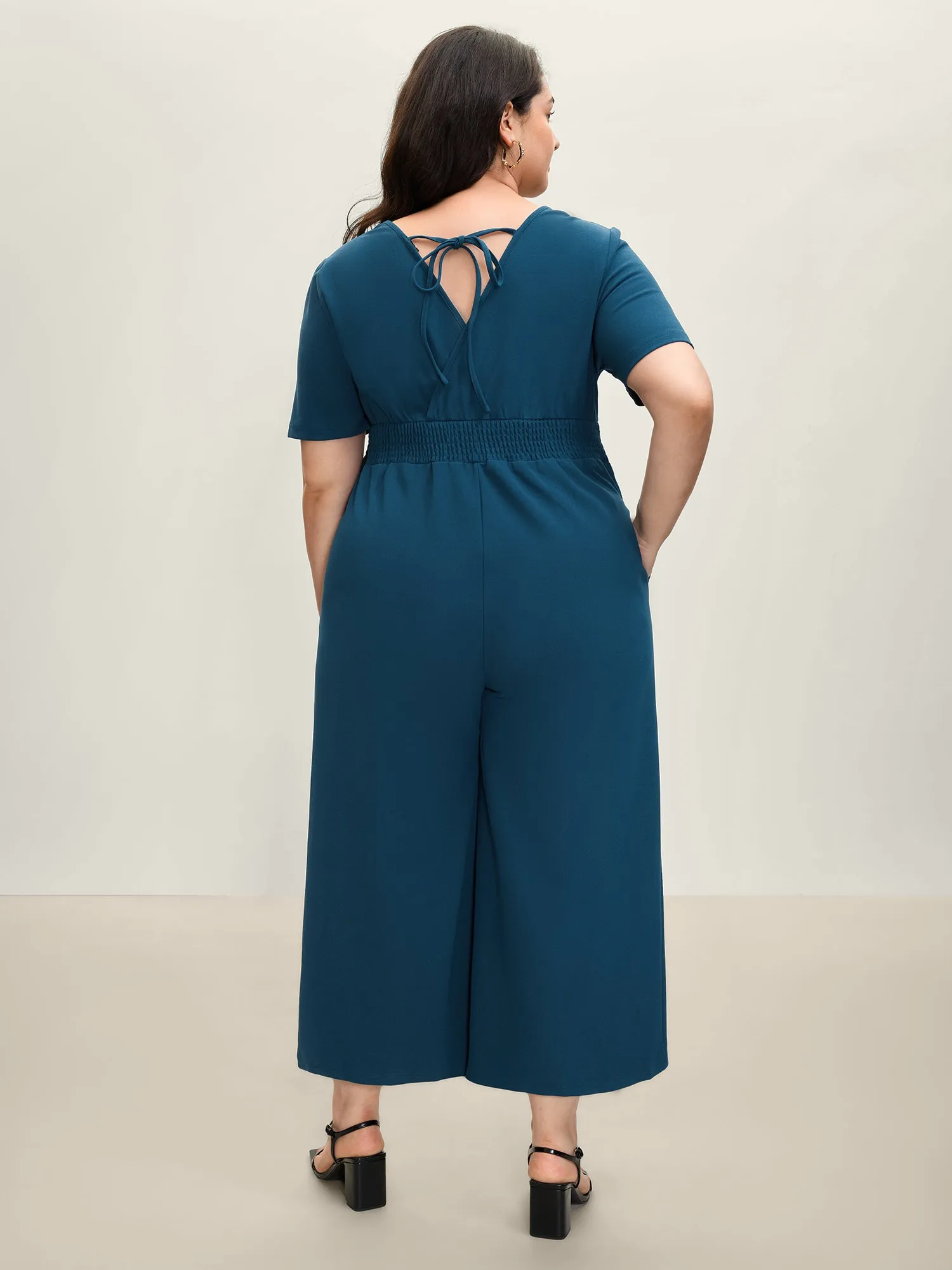 Shirred Waist Surplice Wide-Leg Jumpsuit sold by Bloomchic product image thumbnail 4