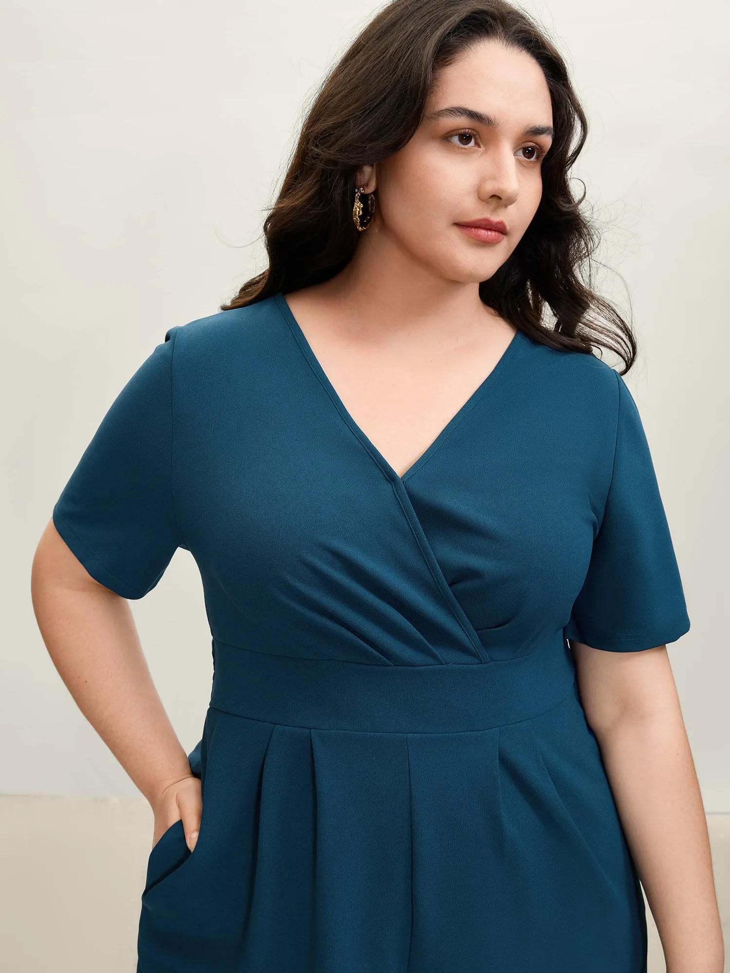 Shirred Waist Surplice Wide-Leg Jumpsuit sold by Bloomchic product image thumbnail 3