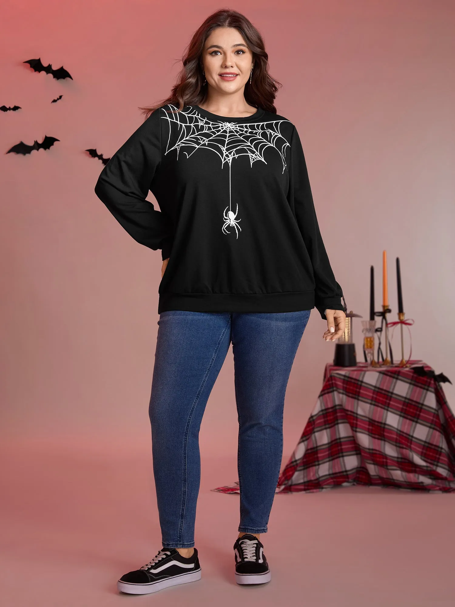 Playful Spider Halloween Print Sweatshirt sold by Bloomchic product image thumbnail 3