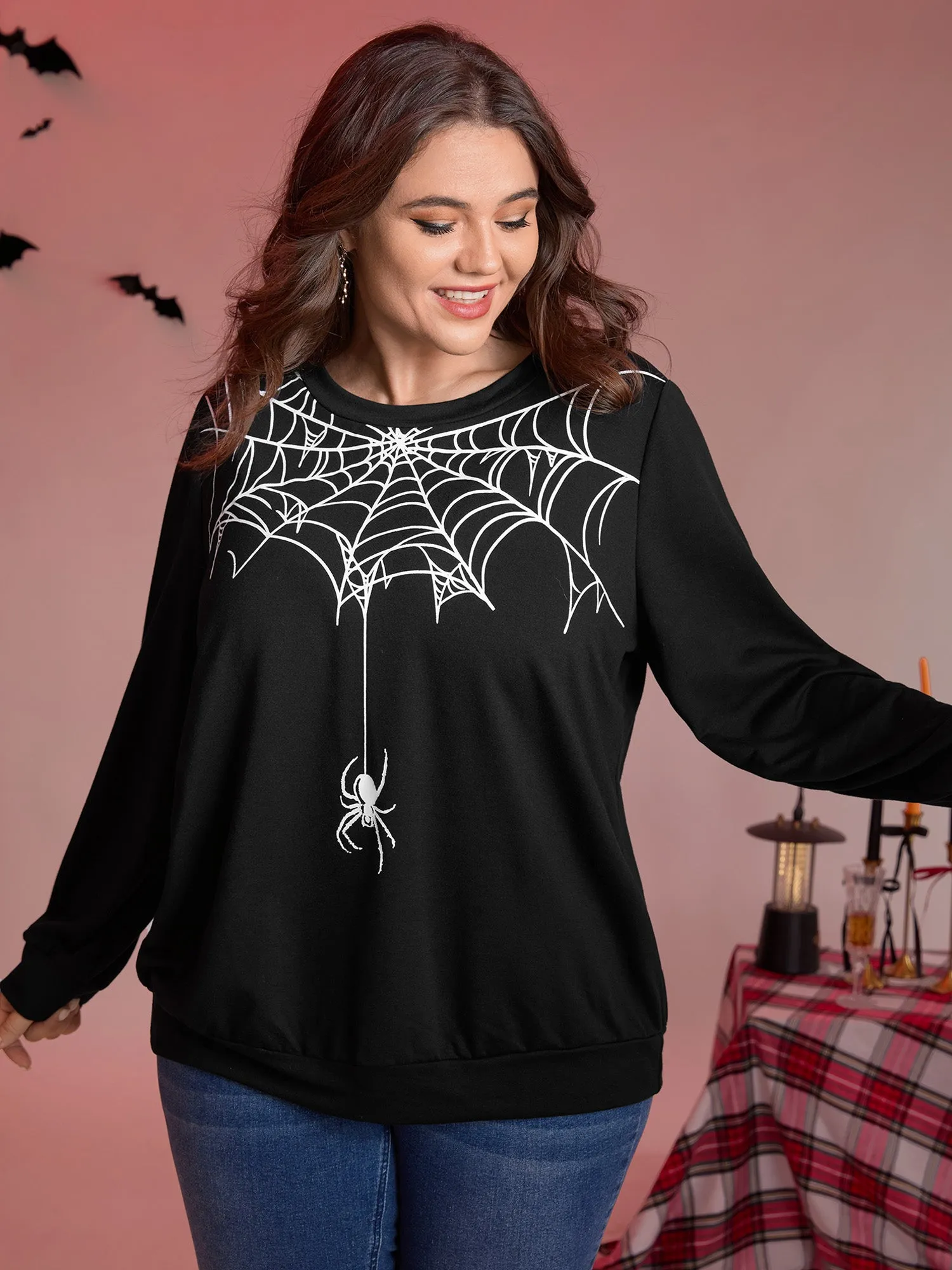Playful Spider Halloween Print Sweatshirt sold by Bloomchic product image thumbnail 2
