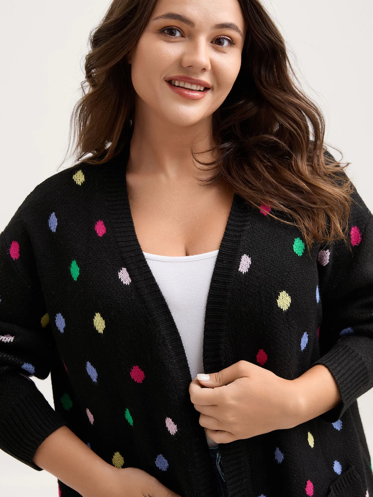 Colorful Polka Dots Pockets Knit Cardigan sold by Bloomchic product image thumbnail 2
