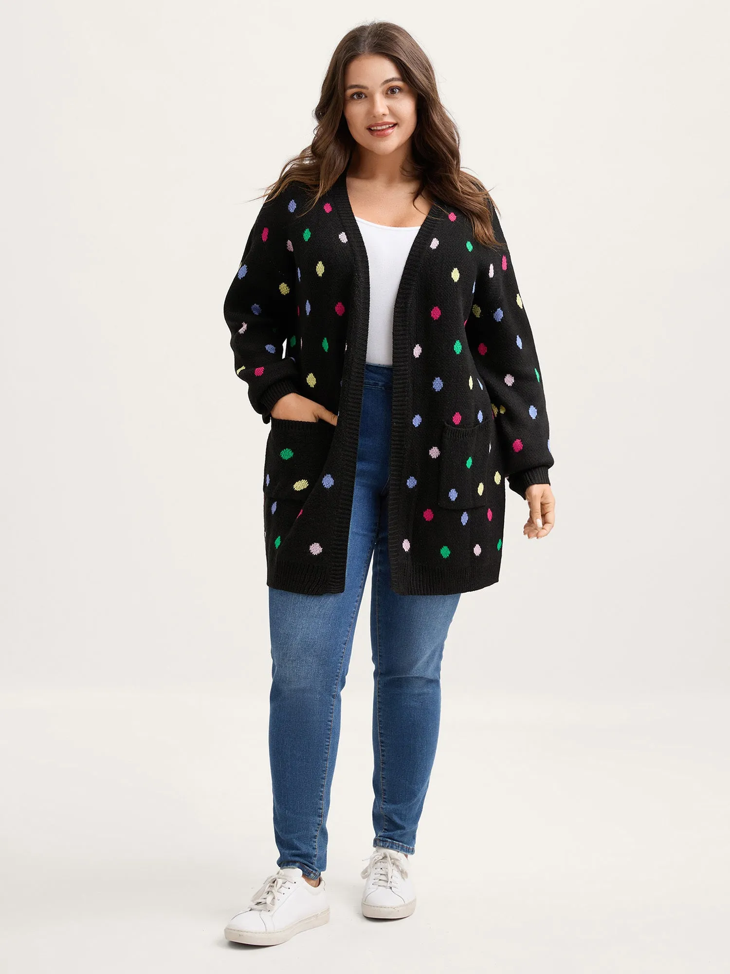 Colorful Polka Dots Pockets Knit Cardigan sold by Bloomchic product image thumbnail 3