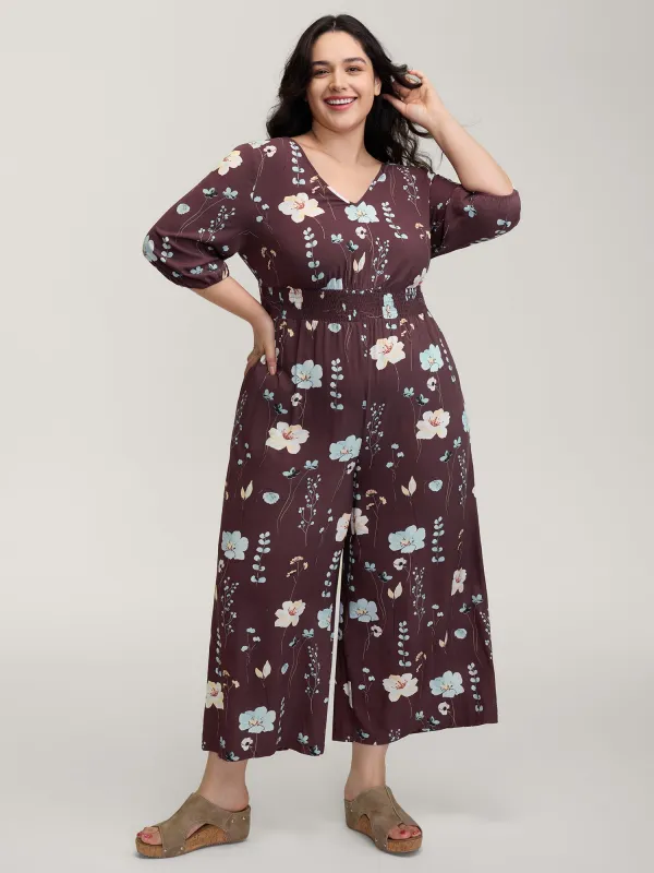 Floral Branch Print Shirred Waist Jumpsuit sold by Bloomchic