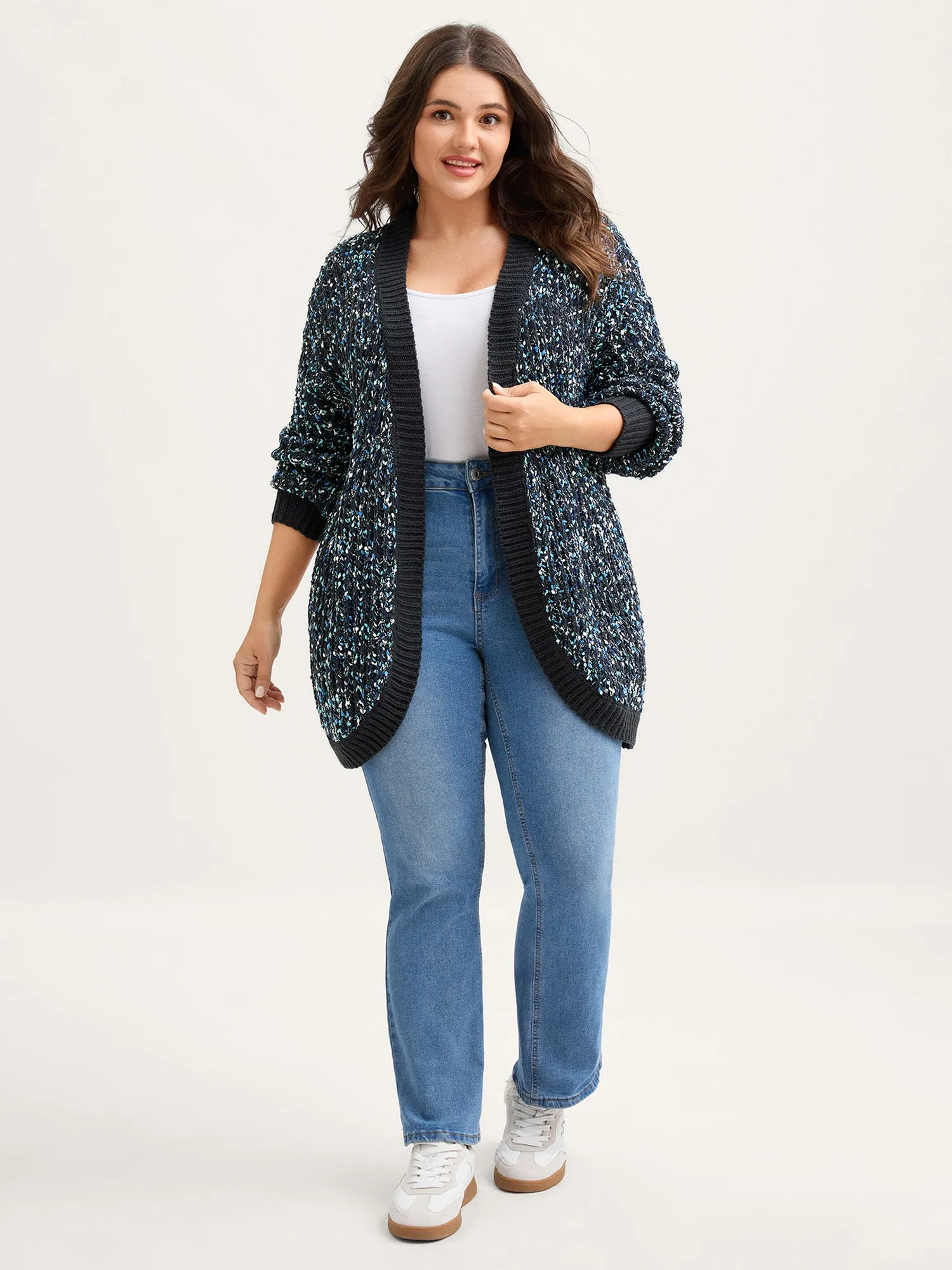 Abstract Textured Cuvy Hem Knit Cardigan sold by Bloomchic product image thumbnail 3