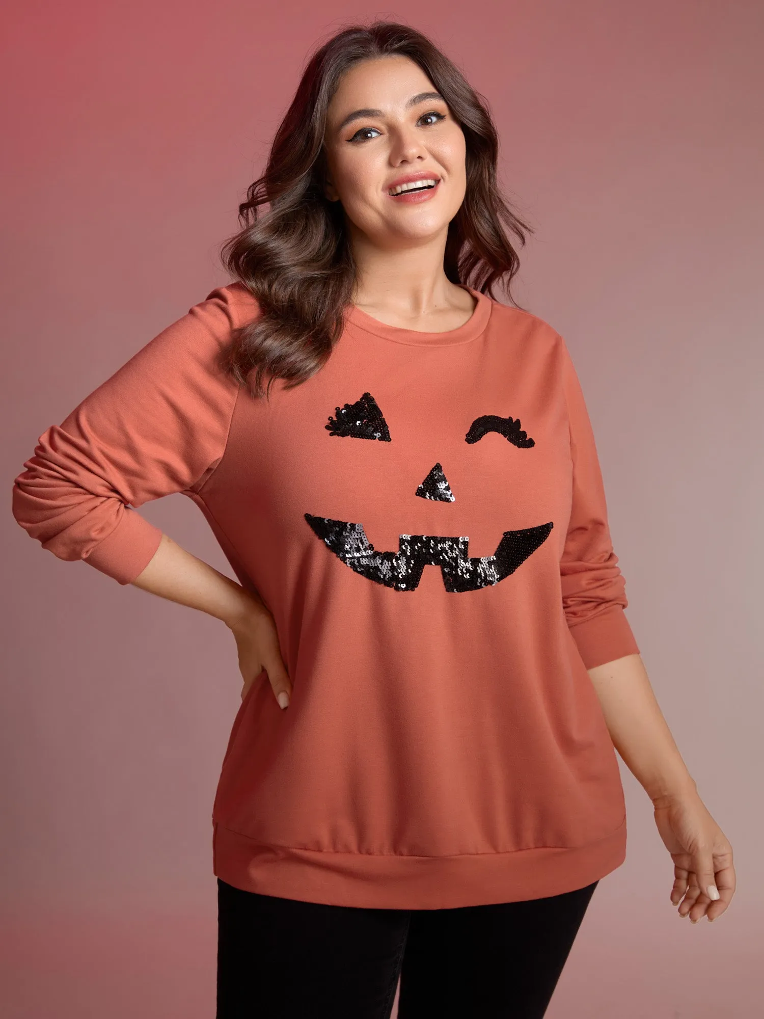 Supersoft Pumpkin Spice Sequin Embroidery Sweatshirt sold by Bloomchic product image thumbnail 2