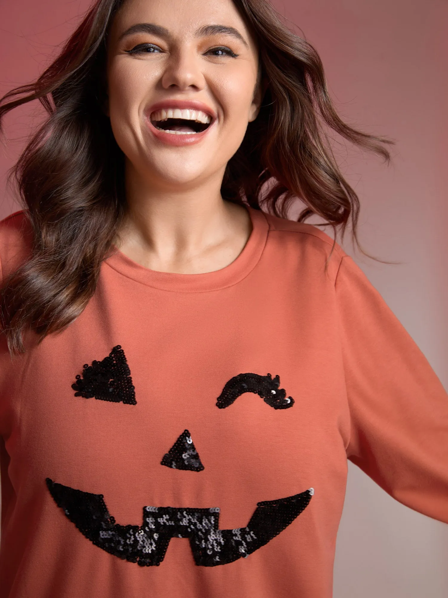 Supersoft Pumpkin Spice Sequin Embroidery Sweatshirt sold by Bloomchic