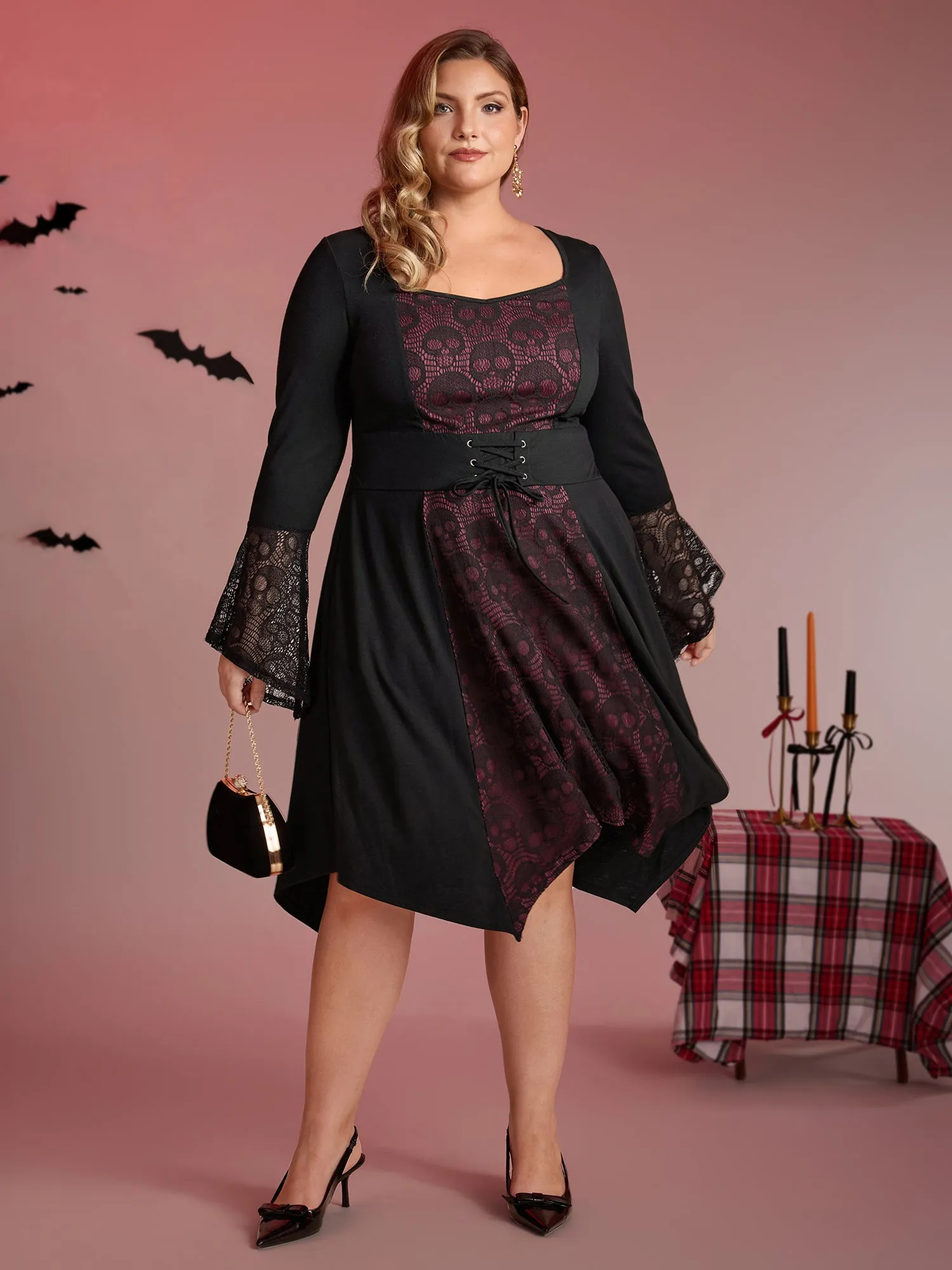 Skull Wide-Waist Tie Contrast Midi Dress sold by Bloomchic product image thumbnail 3