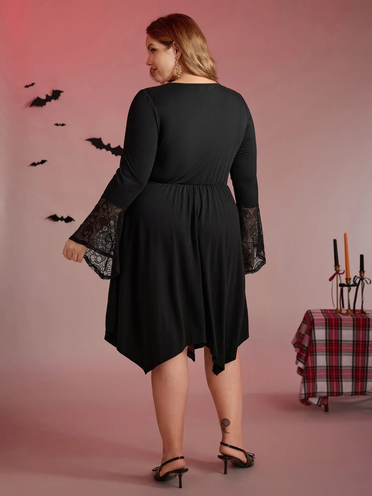 Skull Wide-Waist Tie Contrast Midi Dress sold by Bloomchic product image thumbnail 4