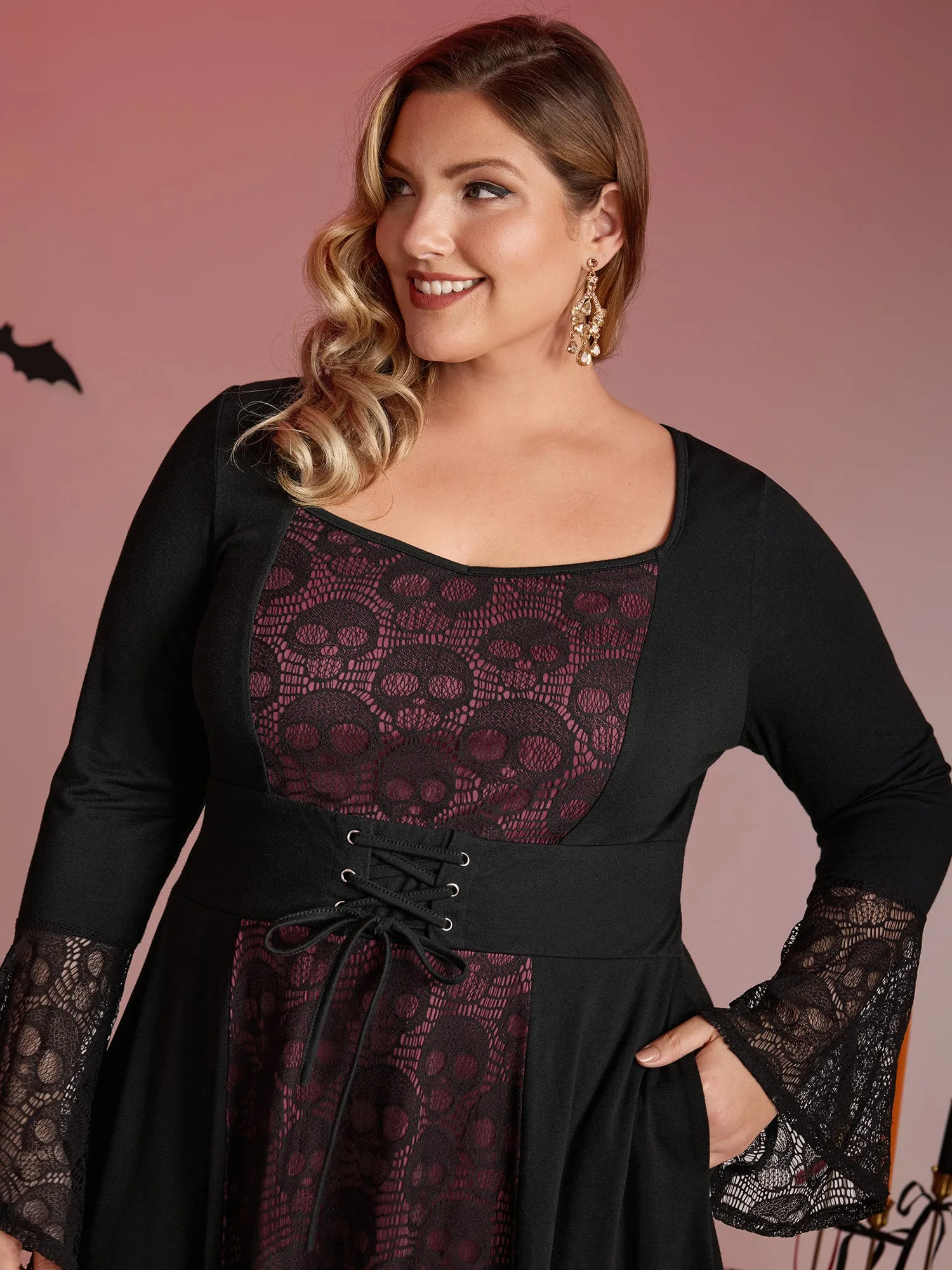 Skull Wide-Waist Tie Contrast Midi Dress sold by Bloomchic product image thumbnail 2