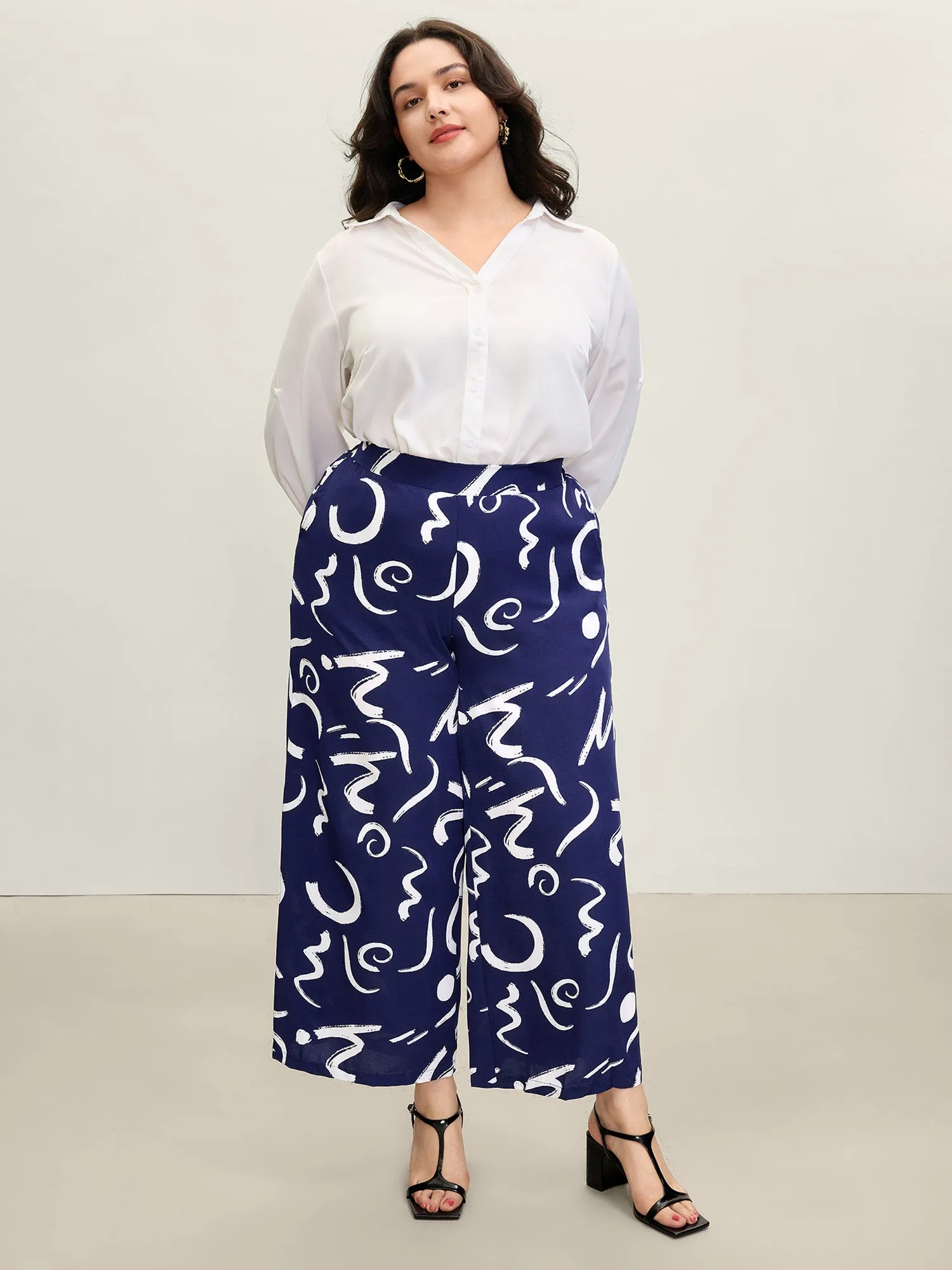 Geometric Print Wide-Leg Pants sold by Bloomchic