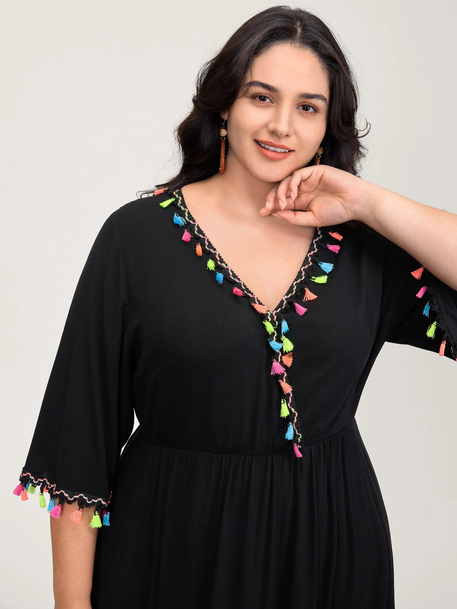 Floral Stretchy Embroidery Tassels Maxi Dress sold by Bloomchic product image thumbnail 3