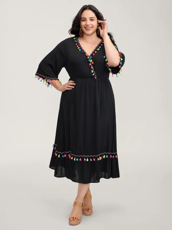 Floral Stretchy Embroidery Tassels Maxi Dress sold by Bloomchic