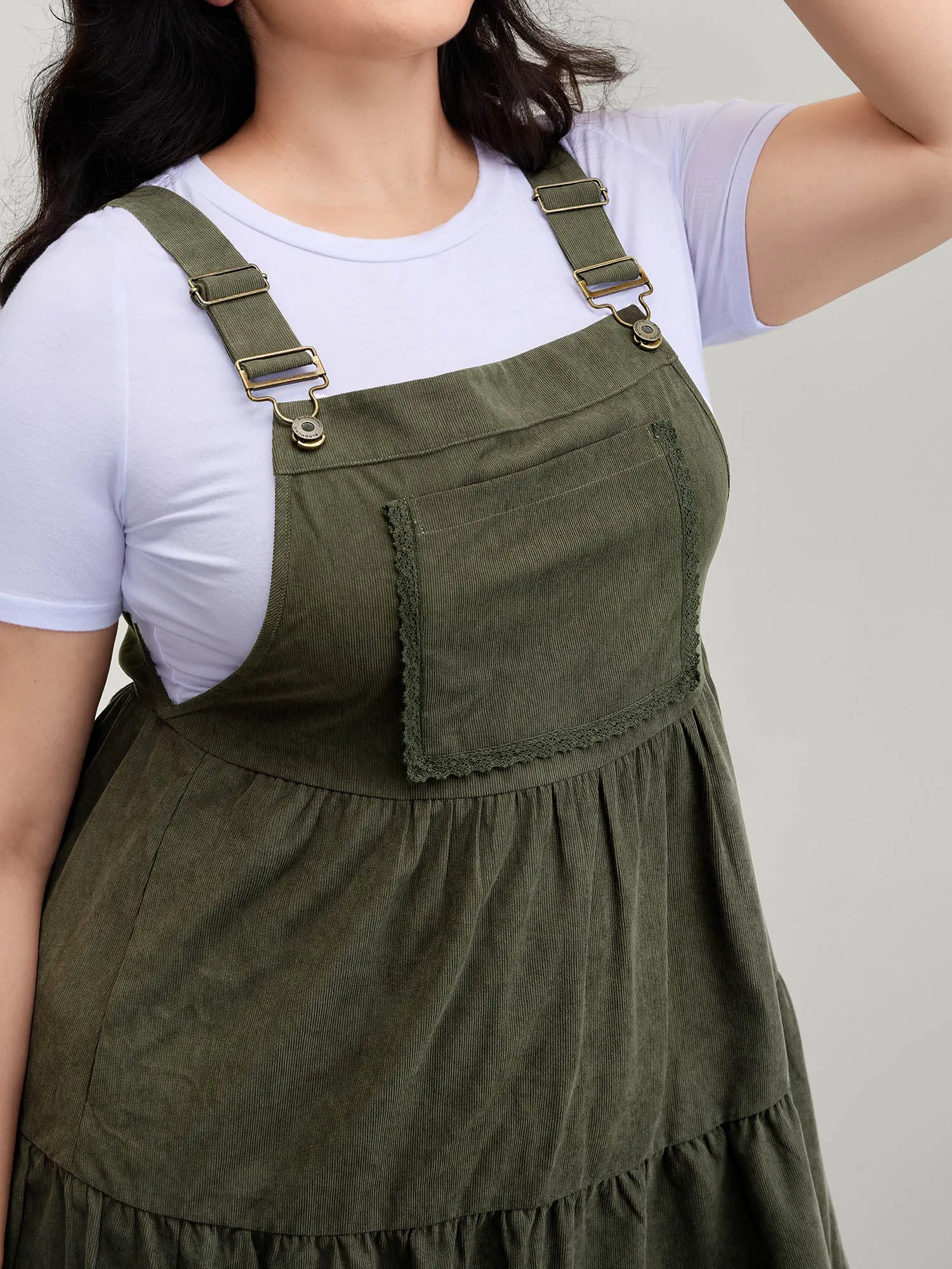 Corduroy Lace Trim Overall Strap Mini Dress sold by Bloomchic product image thumbnail 2