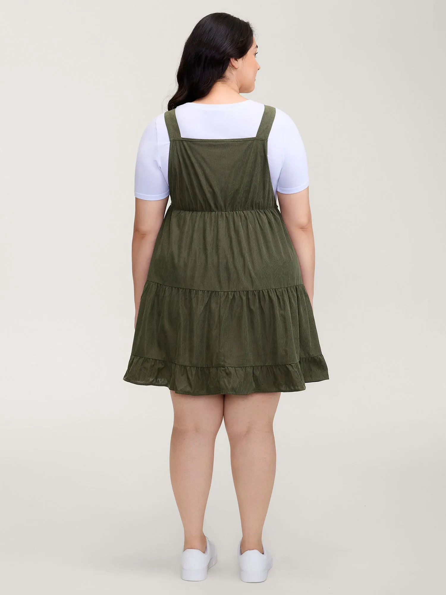 Corduroy Lace Trim Overall Strap Mini Dress sold by Bloomchic product image thumbnail 4