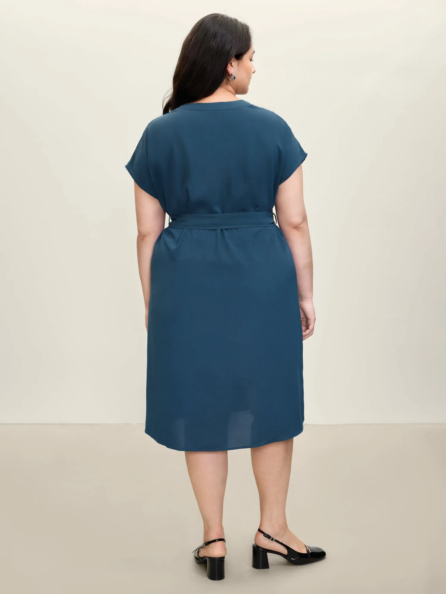 Wrap Style Button Detail Belted Midi Dress sold by Bloomchic product image thumbnail 4