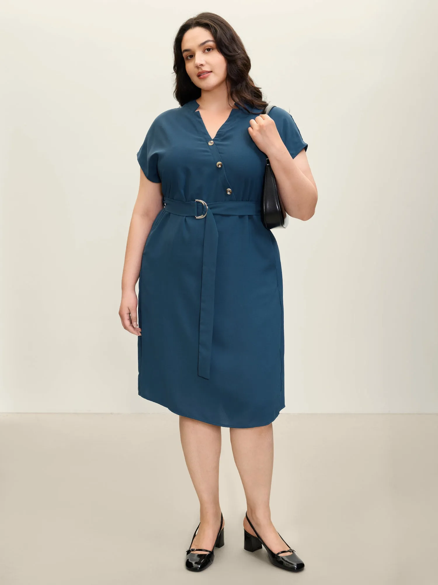 Wrap Style Button Detail Belted Midi Dress sold by Bloomchic product image thumbnail 3