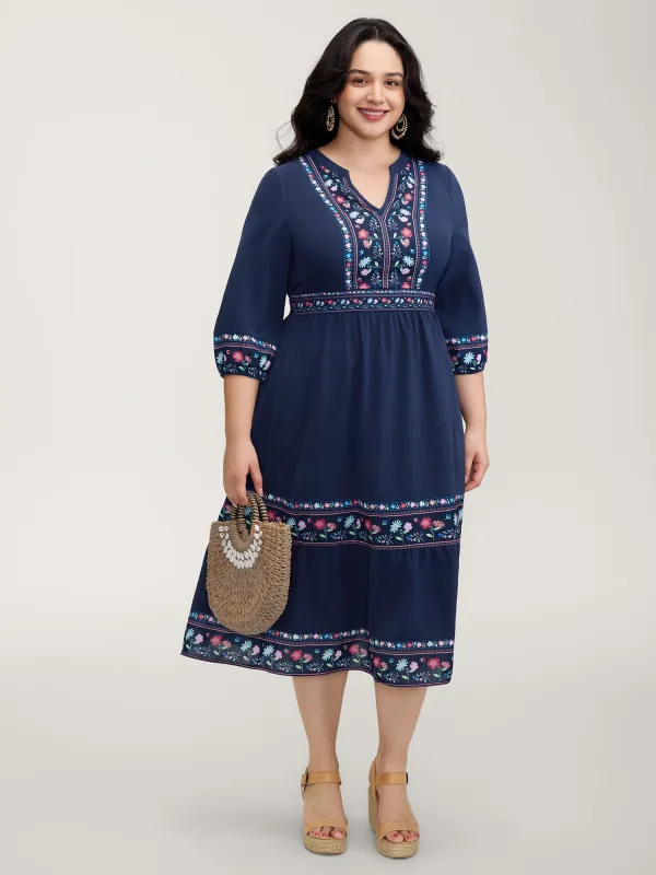 Floral Pattern Stretchy Waist Notched Maxi Dress sold by Bloomchic