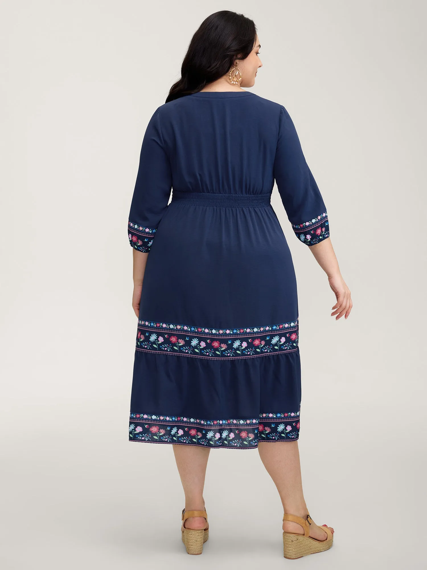 Floral Pattern Stretchy Waist Notched Maxi Dress sold by Bloomchic product image thumbnail 4
