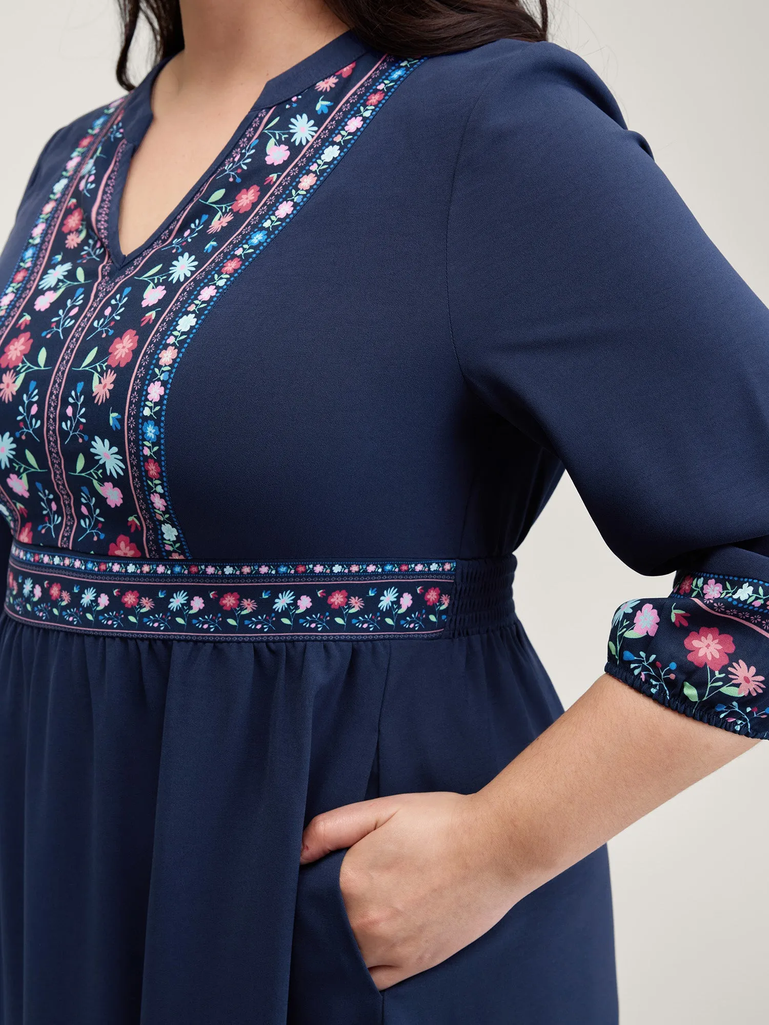 Floral Pattern Stretchy Waist Notched Maxi Dress sold by Bloomchic product image thumbnail 3