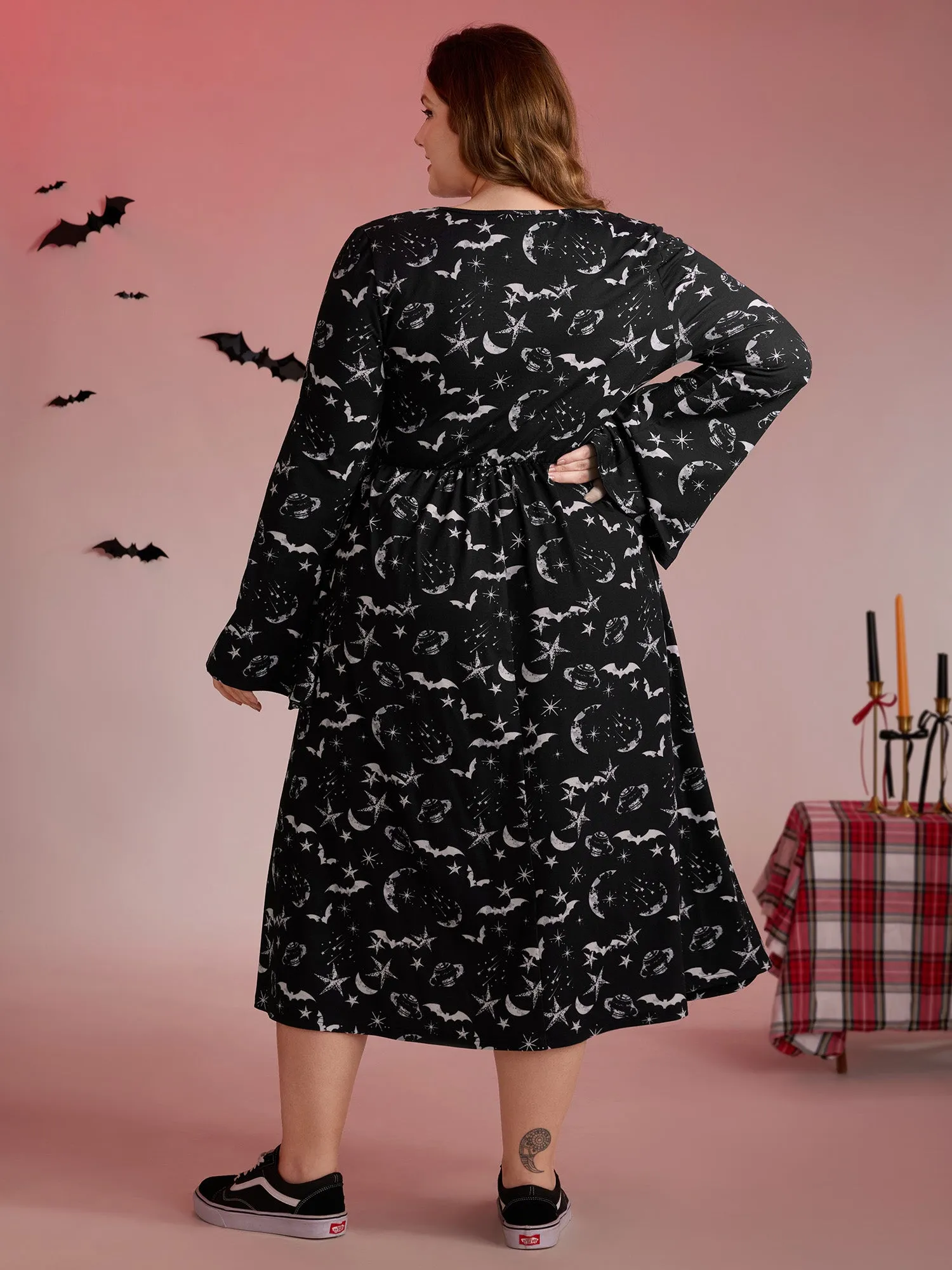 Celestial Halloween Print Sheer Pockets Maxi Dress sold by Bloomchic product image thumbnail 4