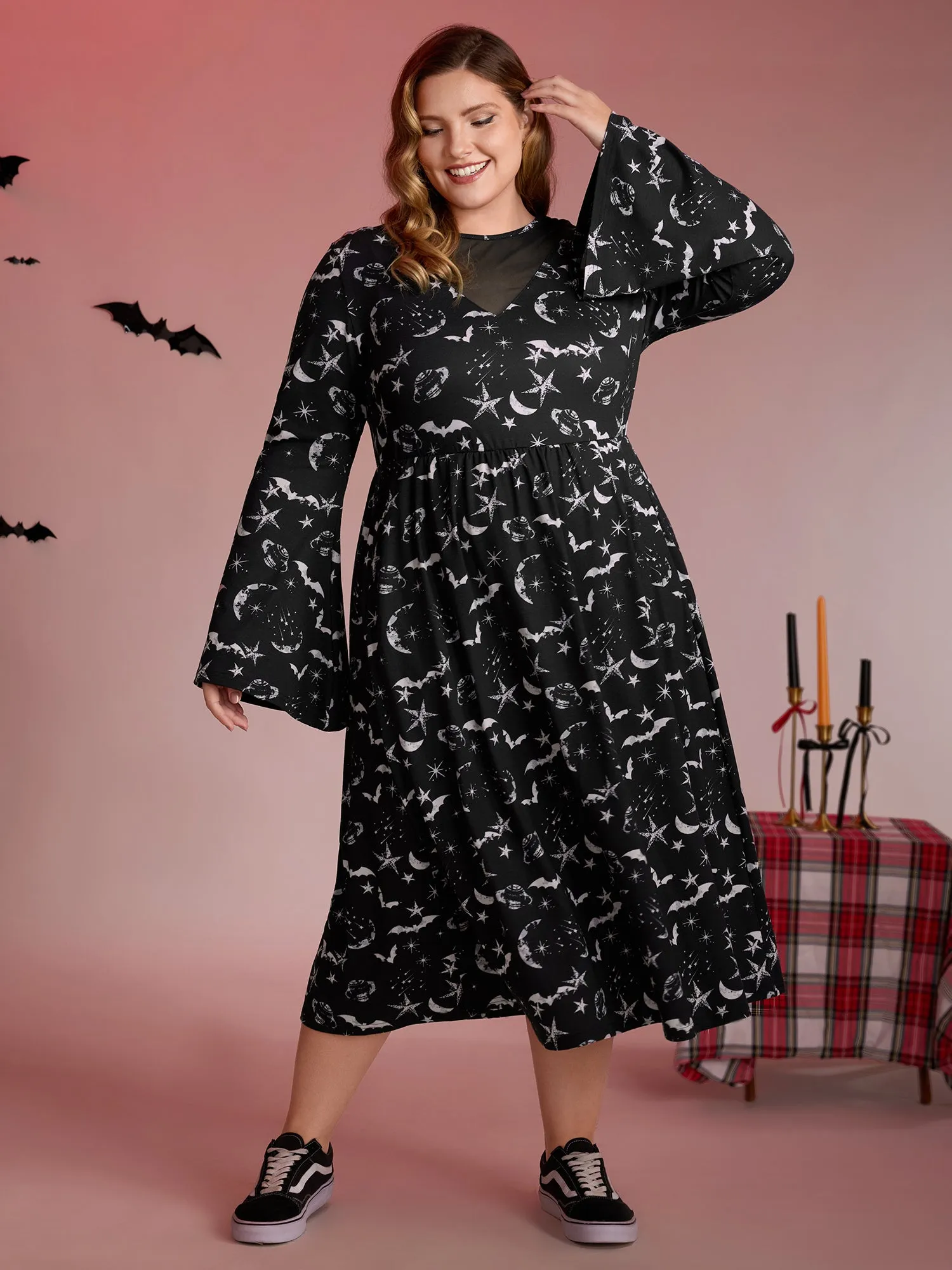 Celestial Halloween Print Sheer Pockets Maxi Dress sold by Bloomchic